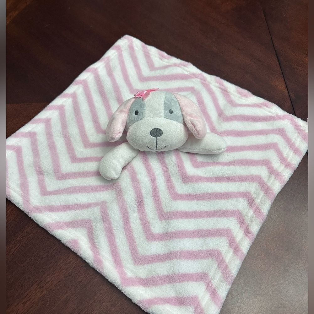 Pink & White Puppy Dog Zig Zag Lovey Blanket